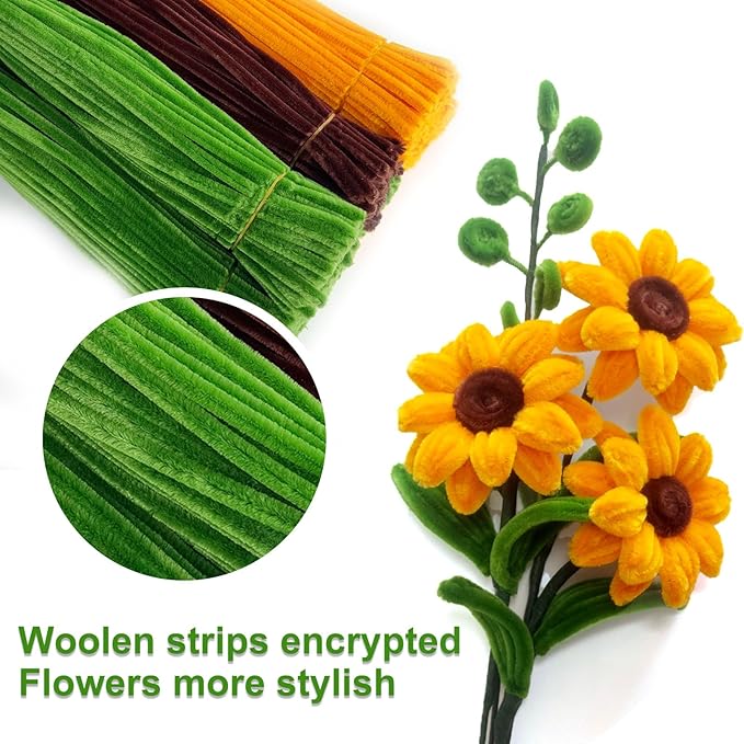 Pipe Cleaners,DIY Flower Bouquet Kit700pcs (Orange,Green,Brown) Sunflower Chenille Stems Kit, Flower Making Craft Materials(32Flowers),Art and Craft Supplies