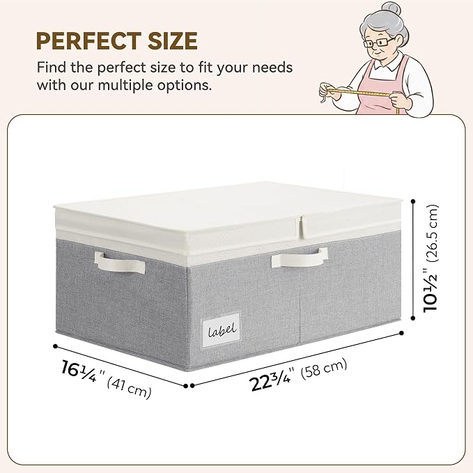 GRANNY SAYS Large Storage Bins with Lids, Fabric Closet Storage Bins for Clothes and Blankets, Decorative Storage Basket with Double-Open Lid, 63L, White&Gray, 1-Pack