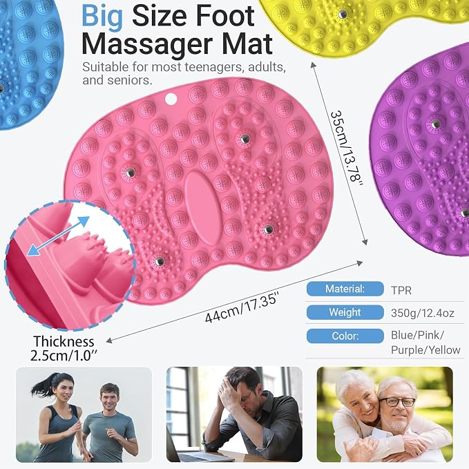 Foot Massager Mat 2PCS, Foot-Shaped Reflexology Mat with Magnetic Therapy, Under Desk Mat Acupressure Mat for Feet Relaxation, Pressure Point Mat for Pain, Fatigue and Stress Relief (Bluex2)
