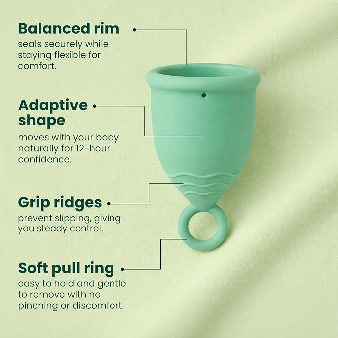 Shordy Reusable Menstrual Cup Set of 2 (Small & Large) with Loop Handle for Easy Removal – Medical Grade Silicone Period Cup,12-Hour Leakproof Protection Copa Menstrual – Pads Tampons Disc Alternative