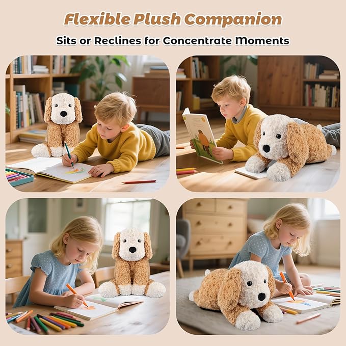 Bobbie & Laxi 24" 4.5lbs Patchwork Dog Weighted Stuffed Animal–Adjustable Sitting & Laying Weighted Dog Plush Toy Pillow with Removable Ceramsite Bag Cuddly Soft Companion for Adult, Kid