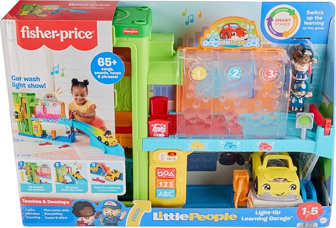 Fisher-Price Little People Toddler Playset Light-Up Learning Garage with Smart Stages Plus Toy Car and Ramp for Ages 1+ Years