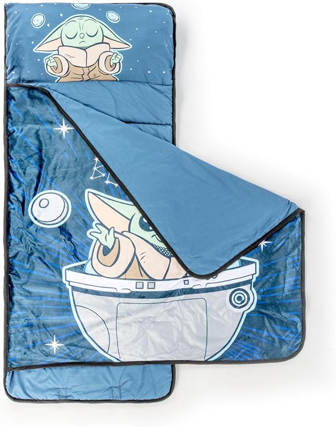 Jay Franco Kids Nap Mat with Embedded Pillow & Blanket – Soft 46"x20" Microfiber Sleeping Bag with Name Tag & Handle
