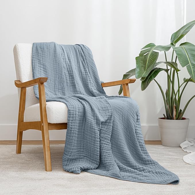 Comfy Cubs Adult Muslin Blanket 90x66” Twin Swaddle Blankets, Pacific Blue | 6 Layer Soft, Breathable & Lightweight Muslin Adult Blanket - Machine Washable & Designed in the US Bedding for All Seasons