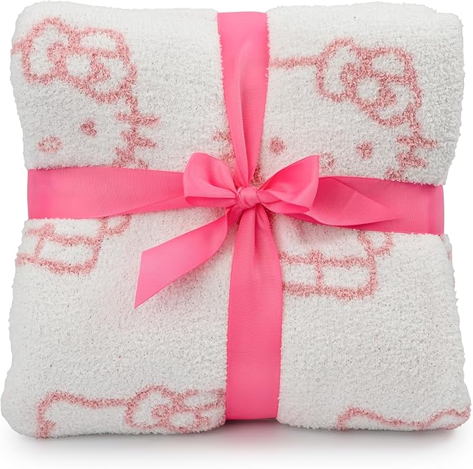Jay Franco Sanrio Hello Kitty Feather Knit Fluffy Throw Blanket – Reversible Cozy Fuzzy Blanket 50 x 60 Inches, Soft Lightweight Kawaii Pink Bedding for Girls and Kids