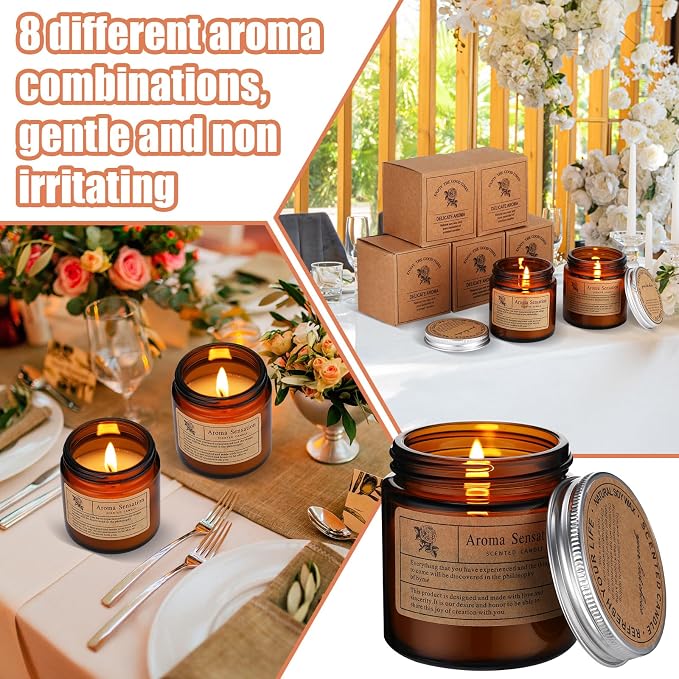MTLEE 48 Pcs Scented Candles Bulk End of Year Teacher Thank You Gift Candles Wedding Aromatherapy Soy Wax Jar for Birthday CNA Week Appreciation Staff Coworker Guest Favor(Amber)