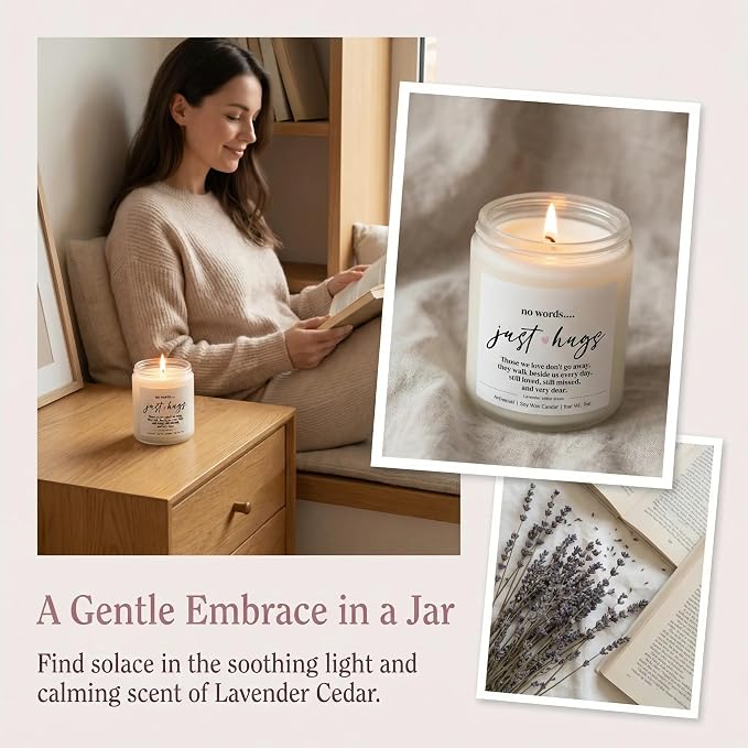 Scented Candle, Sympathy Gifts for Loss of Loved One, Memorial Gifts - No Words Just Hugs -7oz Lavender Scented Soy Wax Candle, Bereavement, Grief, Think of You, Miscarriage, Get Well Candle for Women