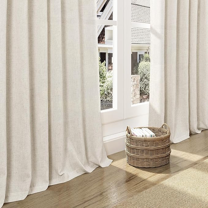 Warm Beige Linen Curtains 63 Inches Long 2 Panel Sets for Living Room Bedroom Rod Pocket Back Tab Light Filtering Drape for Kitchen Window Short Protect Privacy Curtain Modern Farmhouse Decor 52x63
