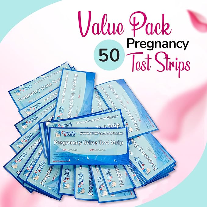 Clinical Guard 50 Pregnancy Test Strips - Sensitive & Accurate Measurement Within 5 mins - Early Detection Pregnancy Test Strip - Easy to Use for Home Tests - HCG Test Strip Kit (Pack of 2)