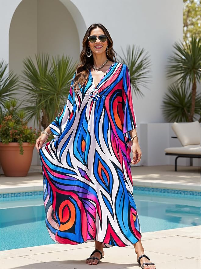 Mumu Dresses for Women Plus Size, Bohemian Kaftan Beach Cover Up Long Maxi Nightgown Soft Loungewear
