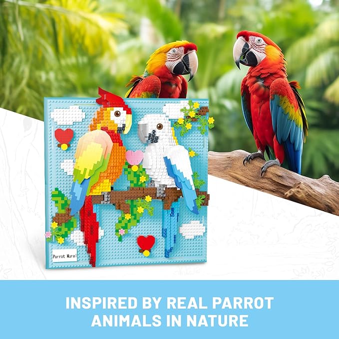 Parrot Bird Animal 3D Wall Art Micro Mini Building Blocks Set for Adults, Unique Home Wall Decor or Table Display, No Compatible with Lego, Ideal Birthday Toy for Kids Teens (1700 PCS)