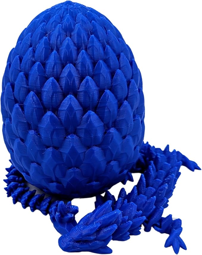 Surprise Dragon Egg Articulating Gemstone Dragon Fidget Figurine - 3D Printed Dragons Flexible ADHD, Autism, Relief Anxiety - Articulated Joints (Blue)