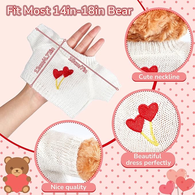 Junkin 5 Pcs Bear Doll Clothes Cute Stuffed Animal Clothing Accessories Cotton Plush Toy Clothes Bear Sweater Outfit Fit Most 14 - 18 Inch Bears Animal Plush Dolls Valentine Gifts