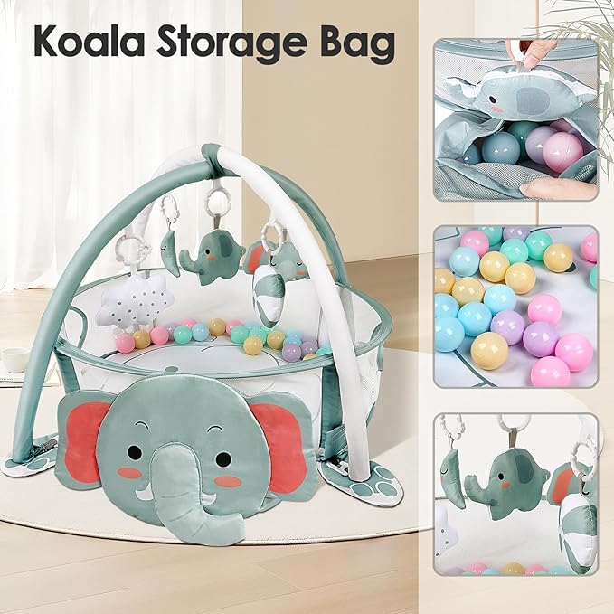 dearlomum 4-in-1 Baby Play Mat Baby Gym,Ball Pit Including 30 Balls for Newborn Toddler Boy & Girl Gifts(Elephant)