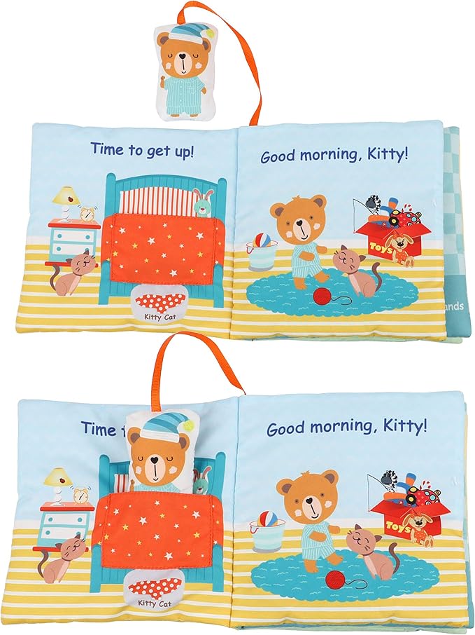 bebe mondo Teddy Bear Tummy Time Toy with Mirror, Soft Crinkle Books for Babies 0-3-6-12 Months, Infant Sensory Toy, Baby Mirror Toy,Touch and Feel Cloth Easter Gift for Newborns,1-2 Year Old-Morning