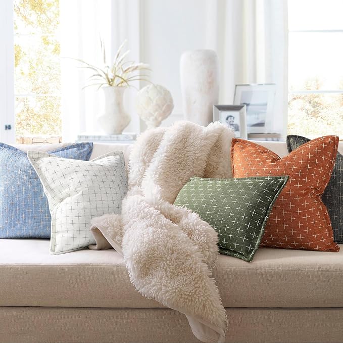Fall Pillow Covers 18x18 Set of 2 Soft Polyester Textured Pillow Covers with Stylish Flange Edge Cozy Farmhouse Throw Pillows for Couch Bed Sofa Living Room