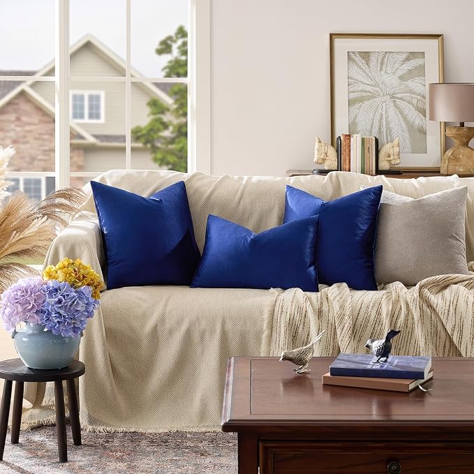 GIGIZAZA Royal Blue Velvet Throw Pillow Covers 12x20 Pack of 2 | Decorative Lumbar Pillows for Couch Sofa,280gsm Soft Textured Fabric,Modern Pillowcases,Luxury Cushion Covers