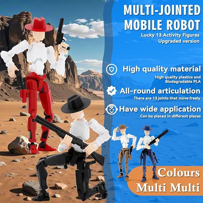 Titan 13 Action Figure, Cowboy Already Assembled T13 Action Figures for Boys, 2-Pack Cowboy Dummy 5.4 inches T Lucky 13 Action Figure, Figura de acción t13, Brown & Blue