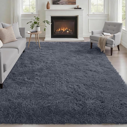 6x9 Area Rugs for Living Room Bedroom: Ultra Soft Fluffy Shag Rug Upgrade Non-Slip Non-Shedding Large Fuzzy Plush Carpet Indoor Floor Carpets for Kids Room Playroom Nursery Dorms Home Decor Grey