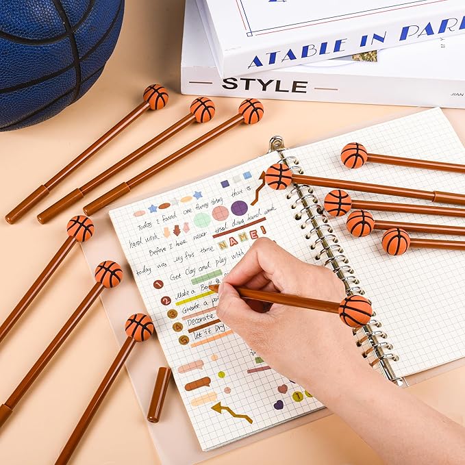 LiYiQ 100 Pcs Basketball Party Favor Cartoon Cute Fun Pens for Kids Kawaii Soccer Shape Gel Black Ink Pen Cute Basketball Pens for School Office Home Student Kids Present