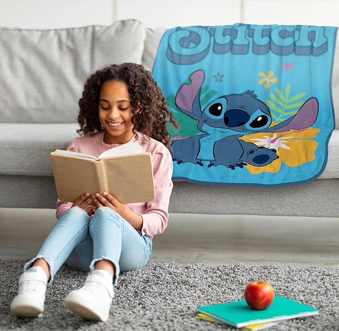 Jay Franco Kids Plush Throw Blanket – Soft & Cozy Fleece Throw for Bedroom & Couch Décor, Official Licensed Product, Blue - Stitch, 46x60 - Throw Blanket