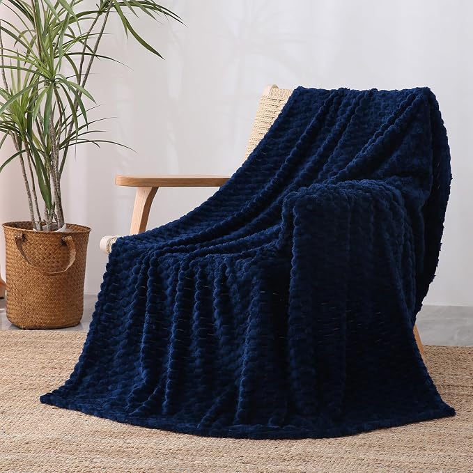 Blue Throw Blanket 60"×80" Gifts for Mom Fuzzy 3D Jacquard Decorative | Flannel Fleece Super Soft Plush Cozy Blanket for Couch Sofa Chair Lightweight