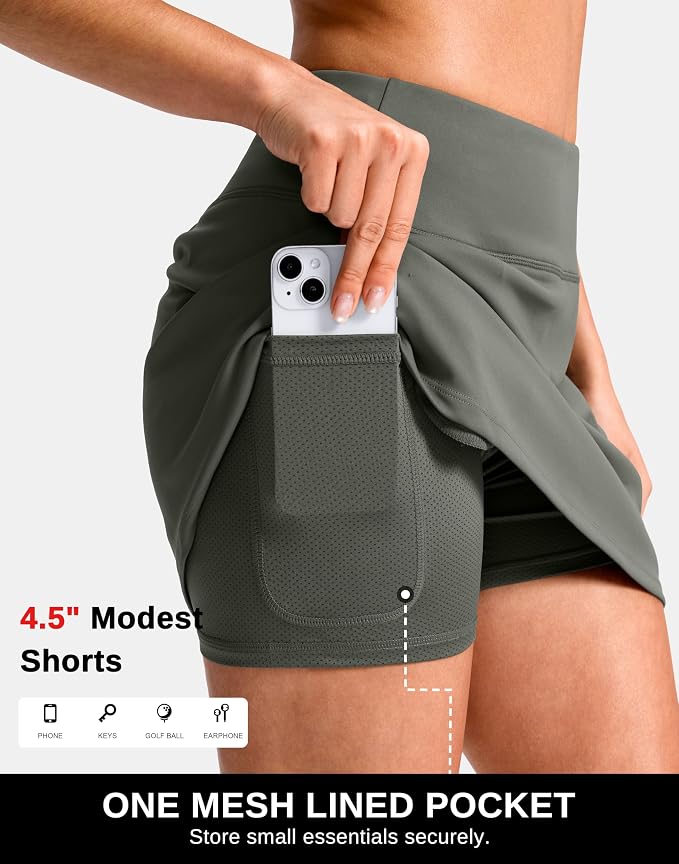 14"/16" Skorts with 3 Pockets | Side Slits, High Waisted, Built-in Shorts, A Line, Casual, Pickleball, Athletic, Golf, Tennis Skirt, for Women