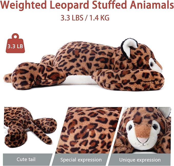 Niuniu Daddy 20" Weighted Stuffed Plush Animal for Kids Adults (Stuffed Leopard 3.3 Pound)