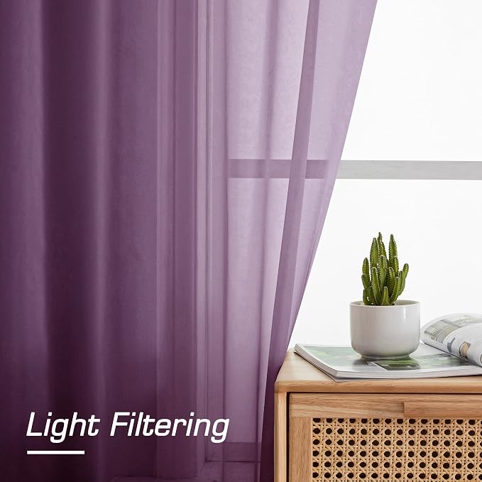 OWENIE Plum Sheer Curtains 63 Inches Long 2 Panels Set, Light Filtering Voile Fimly Sheer Curtains & Drapes for Living Room Bedroom, 2pcs, Plum, Each 42" W x 63" L Inch