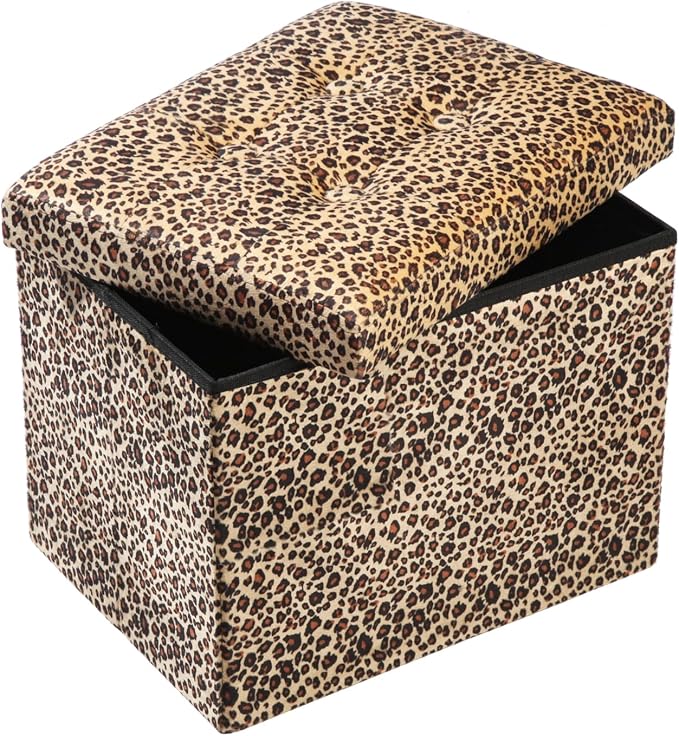 ALASDO Ottoman Storage Ottoman Footrest Stool Foldable Foot Rest Footstool Bench for Living Room 17x13x13inches Leopard Print