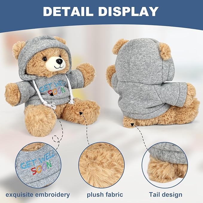 Get Well Soon Teddy Bear Stuffed Animal with Gift Box Removable Hoodie for Comfort and Love, for Kids, Women & Men in Tough Time, Get Well Soon Gifts Basket with Beautiful Greeting Card