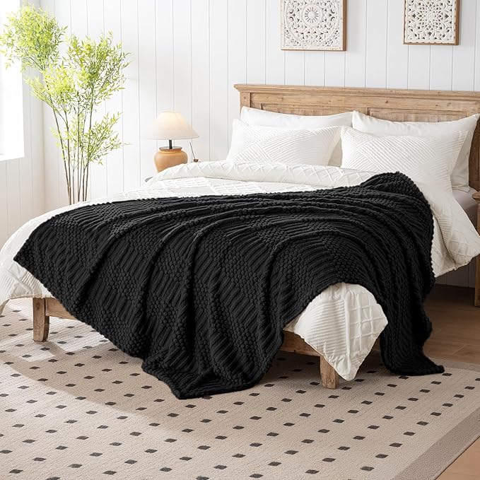 90x90 Inch Black Queen Large Blanket - Soft & Fluffy Fleece, Neutral Tan Color, Cute & Aesthetic, Perfect for Sofa, Couch, Bed, Living Room & Bedroom, All-Season Use, Plush & Cozy Decorative Blanket