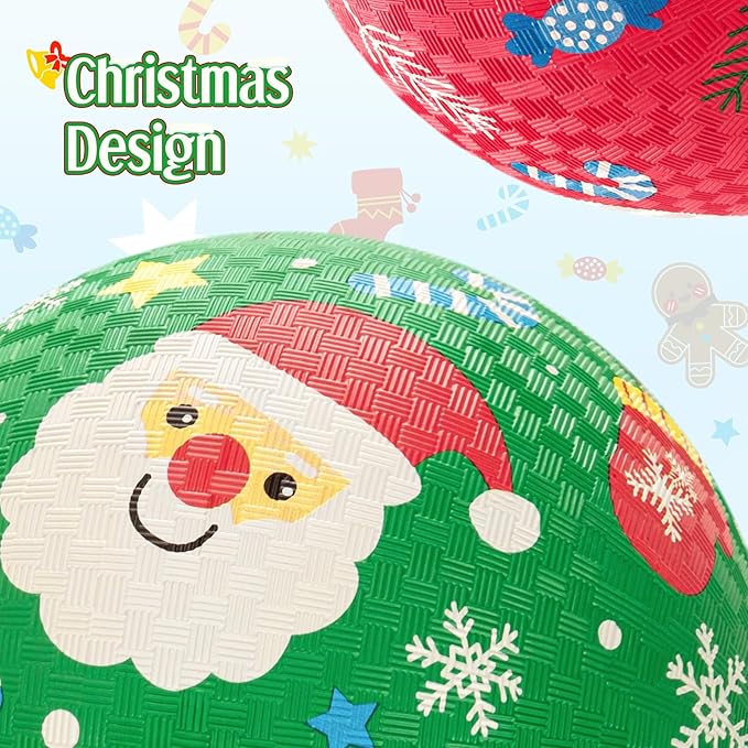 ZOOJOY Pack of 2 Cartoon Playground Balls,Christmas Balls for Toddler 3-12, 8.5" Rubber Ball Bouncy Kickball, Indoor & Outdoor Game Toys for Boys Girls with Pump