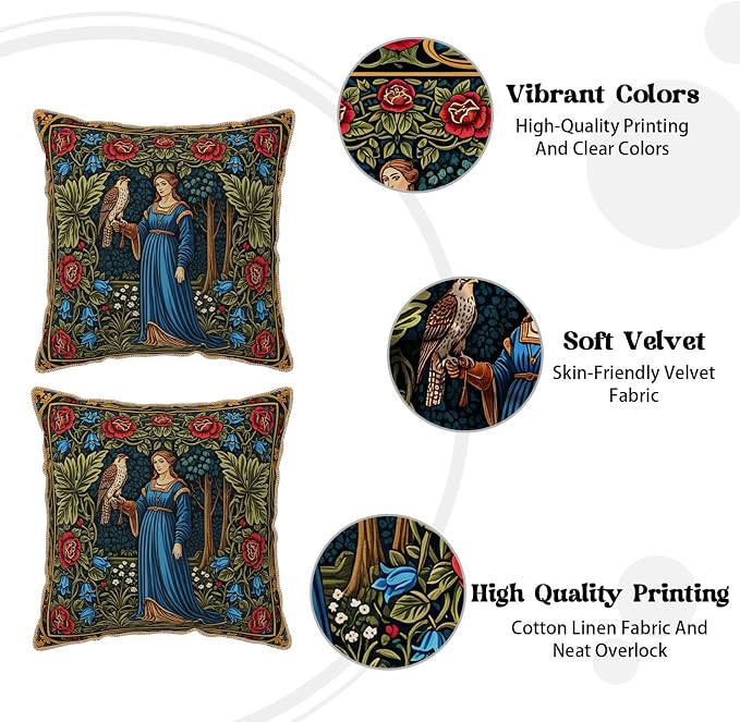 Vintage Floral Leaves Velvet Pillow Covers 16x16 Inch Tapestry Art Red Blue Flowers Bird Throw Pillows For Couch Cushion Covers Pillowcase European French Country Pillow Cases for Sofa Bed Bedroom