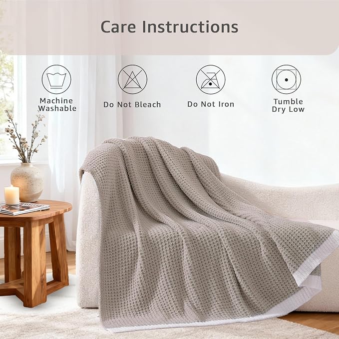 Soft Checkered Throw Blanket for Couch-Cozy Warm Knitted Blankets | Lightweight Warm Fluffy Decor for Women, Mom, Her & Girls, Sofa, Chair, Bed, 50x60in, Sand
