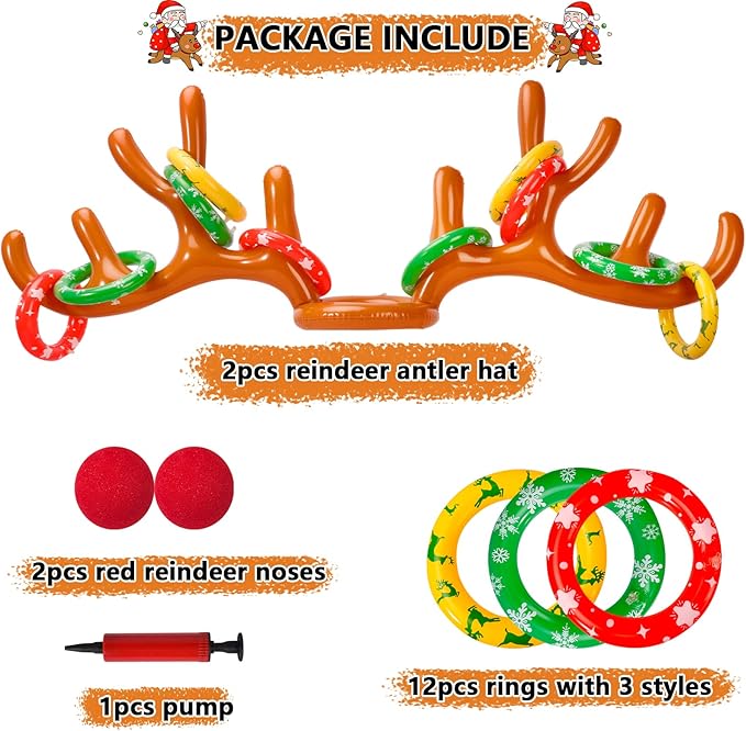 Max Fun Inflatable Reindeer Antler Ring Toss Christmas Games Indoor Outdoor Party Games Hat for Xmas Gifts Holiday Party Supplies Favors Games for Family