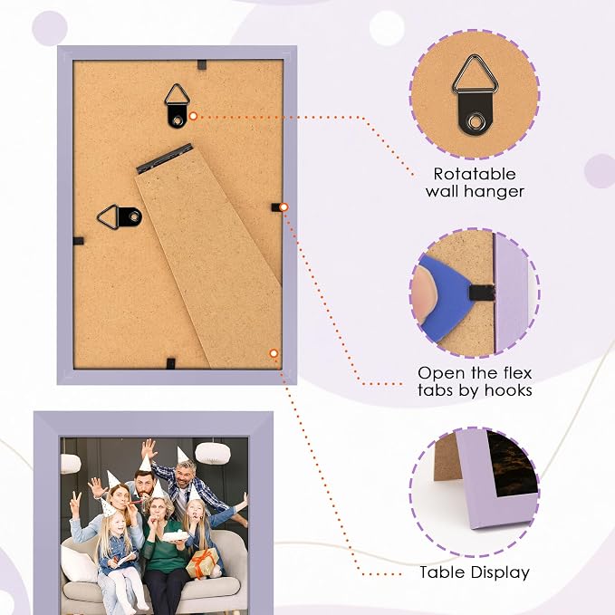 FIXSMITH 4x6 Picture Frame Set of 2, Purple Photo Frame 4x6 with HD Plexiglass, Brown Picture Frames Collage for Tabletop or Wall Display
