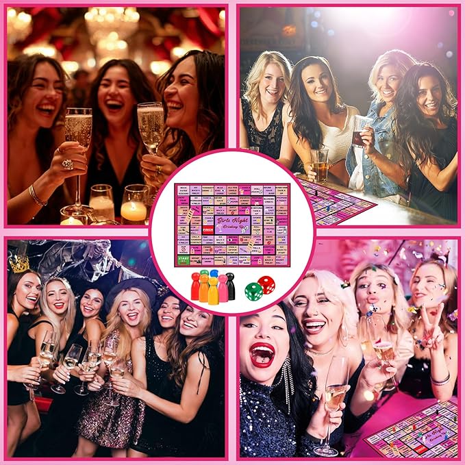 Girls Night Game Drinking Board Games, Party Interactive Drinking Game Playmat for Adult, Bachelorette Party Games Age 21+, 2-8 Players (Girls Night Game)