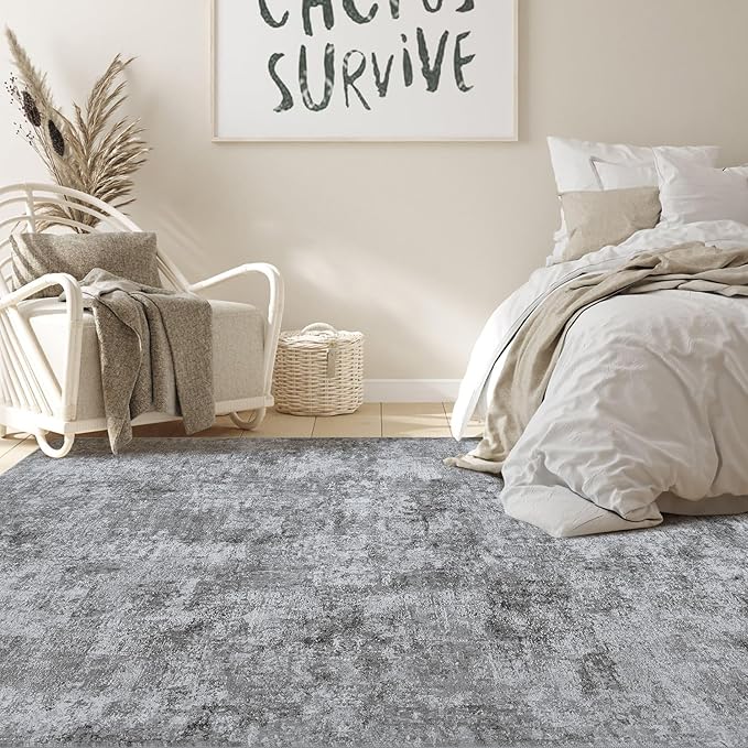 Nakagishi Boho 5x7 Area Rug Living Room Rugs Machine Washable Gray | Soft, Pet & Kid Friendly, Carpet for Living Room/Bedroom/Office/Kitchen/Nursery, Daily Home Decor Stain Resistant Moroccan