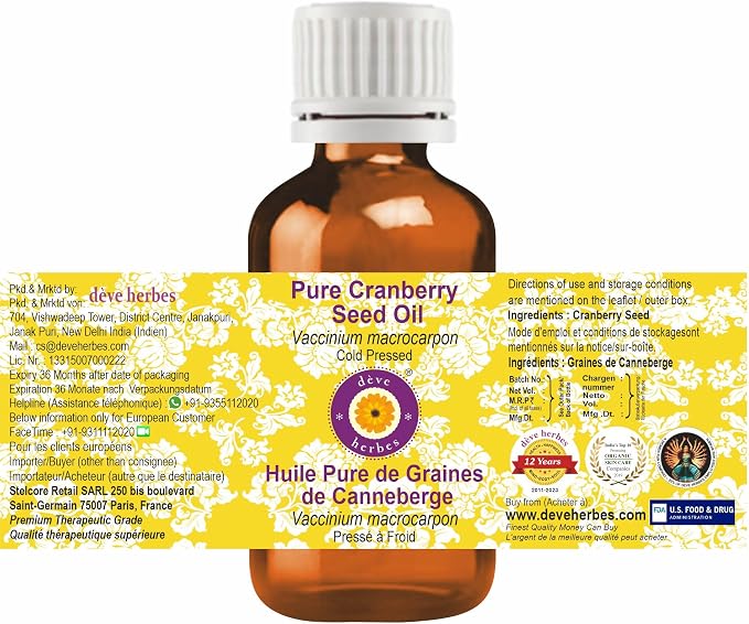 dève herbes Pure Cranberry Seed Oil (Vaccinium macrocarpon) Cold Pressed 15ml (0.50 oz)