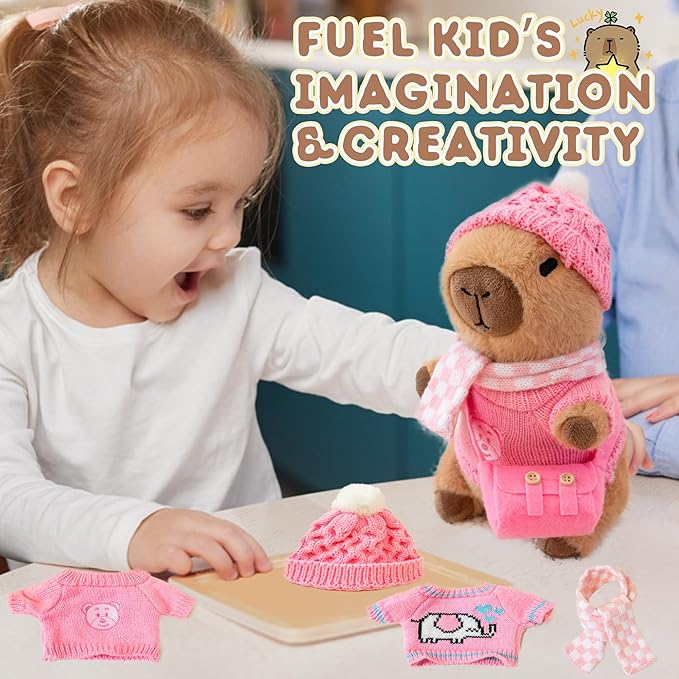 Capybara Plush with 10 Pcs Clothes & Accessories,Christmas Stuffed Animals, 10.2 in Cute Capybara Plush Toys,Birthday Gifts&Dress Up Cute Plushies for Boys/Girls (Spring-B)
