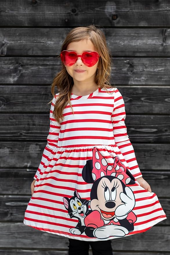 Disney Frozen Elsa Stitch Princess Minnie Mouse Toddler Girl Dresses 2 Pack Ruffle Long Sleeve Dress Set (3 Months - 6 Years)