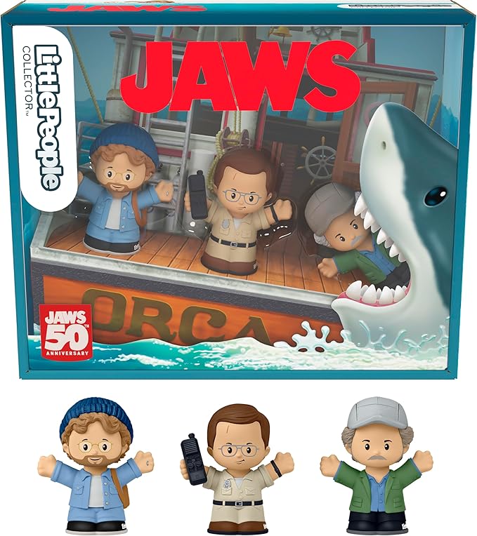 Little People Collector Jaws Movie Special Edition Set for Adults and Fans, 3 Character Figures in a Display Package