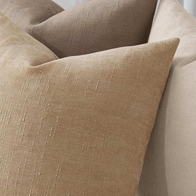 MIULEE Textured Chenille Throw Pillow Covers 18x18 Inch Starfish Khaki | Pack of 2 Camel Decorative Soft Pillows, Solid Textured Cushion Covers, Modern Home Decor for Couch Sofa Bedroom Living Room
