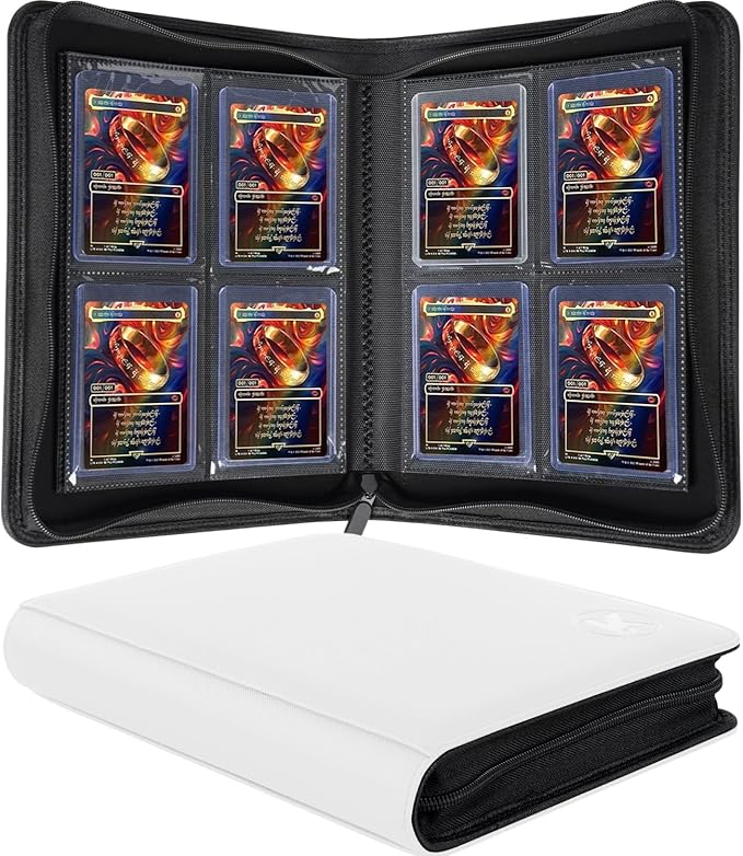 Top loader Binder, Holds 128+ Toploaders, 4 Pocket Top Loader Card Storage Case, Double-Sided Pockets for trading card in 3 x 4'' Toploaders（White）