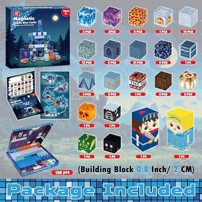 Magnetic Blocks - 100 PCS Magnetic Building Blocks - Magnet Cubes Toys Stacking,STEM Montessori Sensory Toys for 3+ Year Old Boys & Girls Birthday Gifts(0.8IN/2CM)