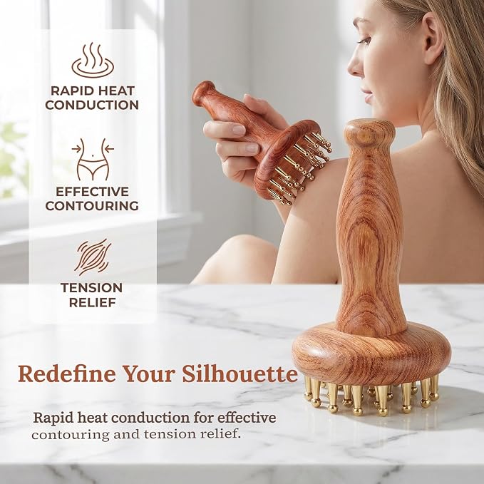 Copper gua sha Tool for Promote Blood Circulation,29-Teeth Copper Meridian Massager with Handle for Head and Body