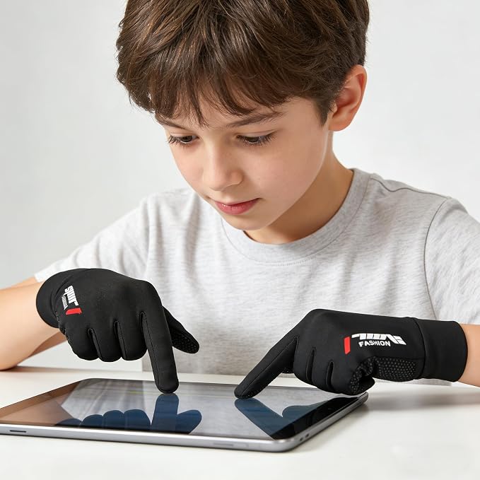 Kids Gloves for Girls Boys - Touchscreen Full Finger Cycling Sun Gloves, Non-Slip Outdoor Gloves 7-15Yrs Spring Autumn