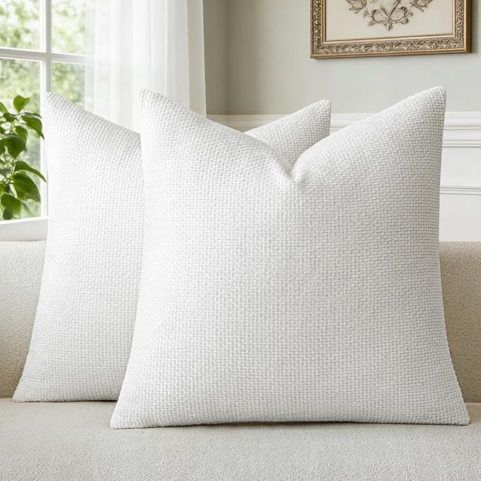 a moment Christmas White Chenille Throw Pillow Covers 24x24 Inch Pack of 2 Modern Decorative Throw Pillow Cases Farmhouse Cross Throw Pillowcases Home Decor for Sofa Bedroom Living Room Spring