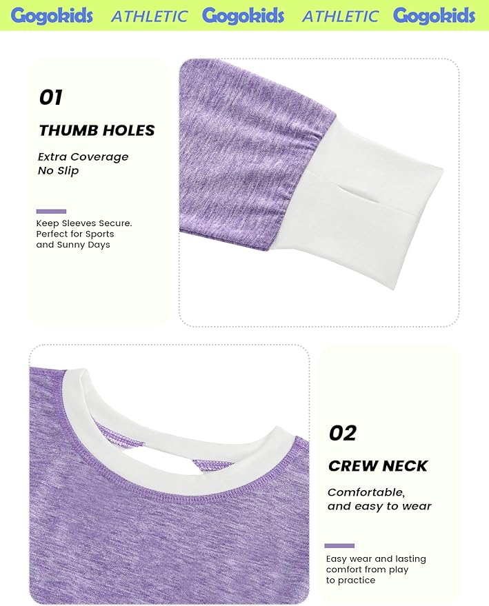 Gogokids Girls Shirts Long Sleeve Athletic Shirts Open Back Tops Active Sports Tshirts Yoga Workout Crop Tees 5-14 Years